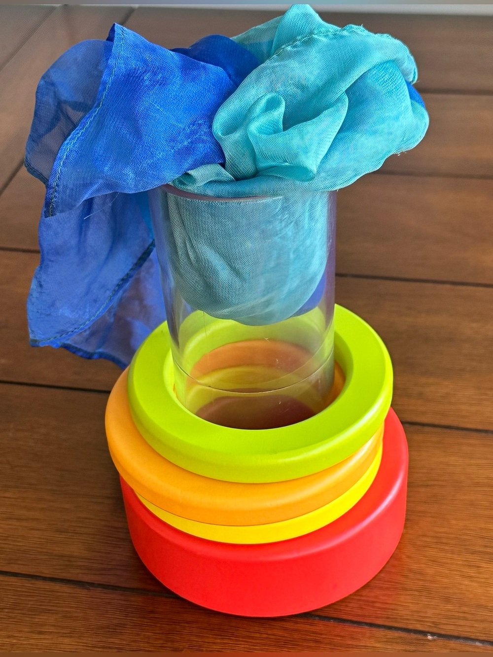 Lovevery Clear Tube w/ Stacking Rings + Play Scarf | 9-10 months